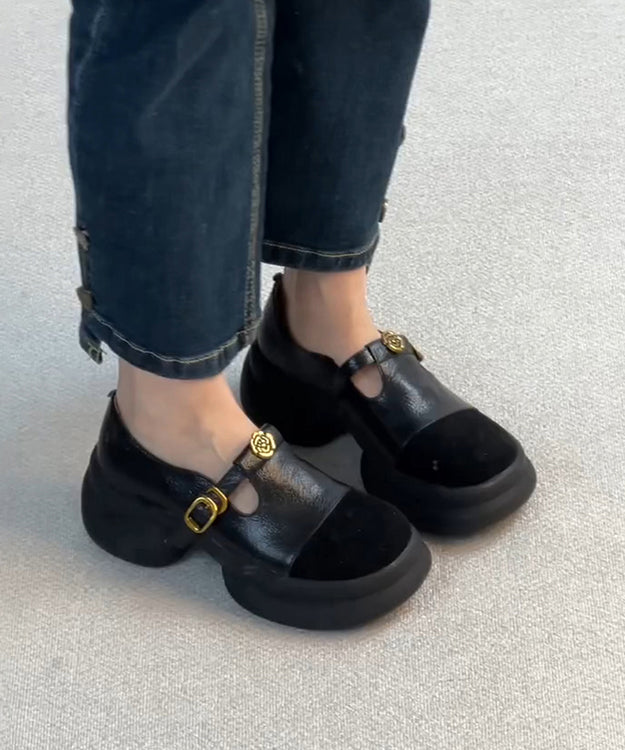 New Black Faux Leather Splicing Faux Leather Loafers