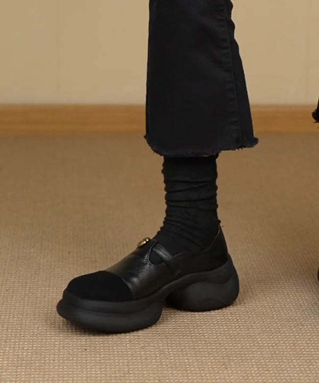 New Black Faux Leather Splicing Faux Leather Loafers