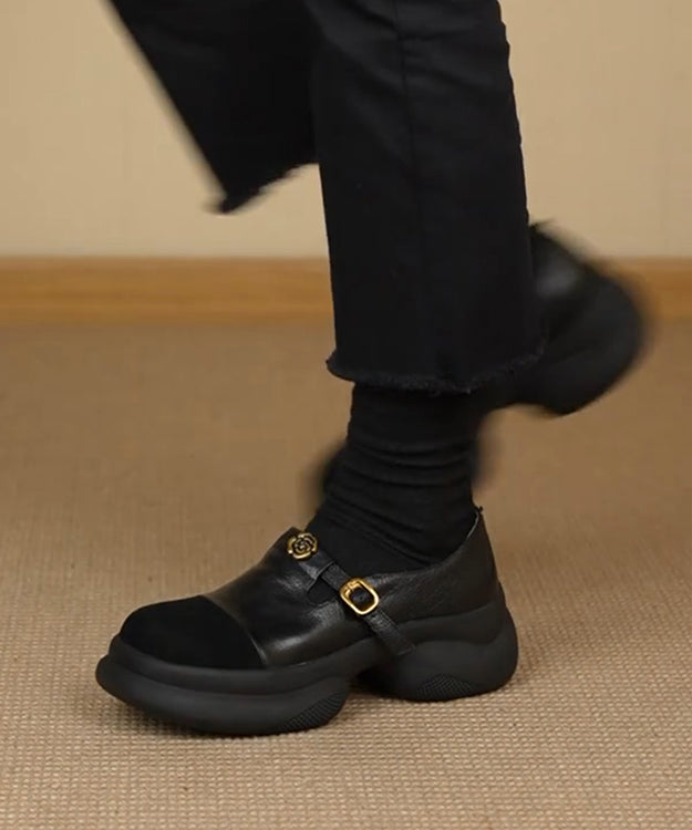 New Black Faux Leather Splicing Faux Leather Loafers