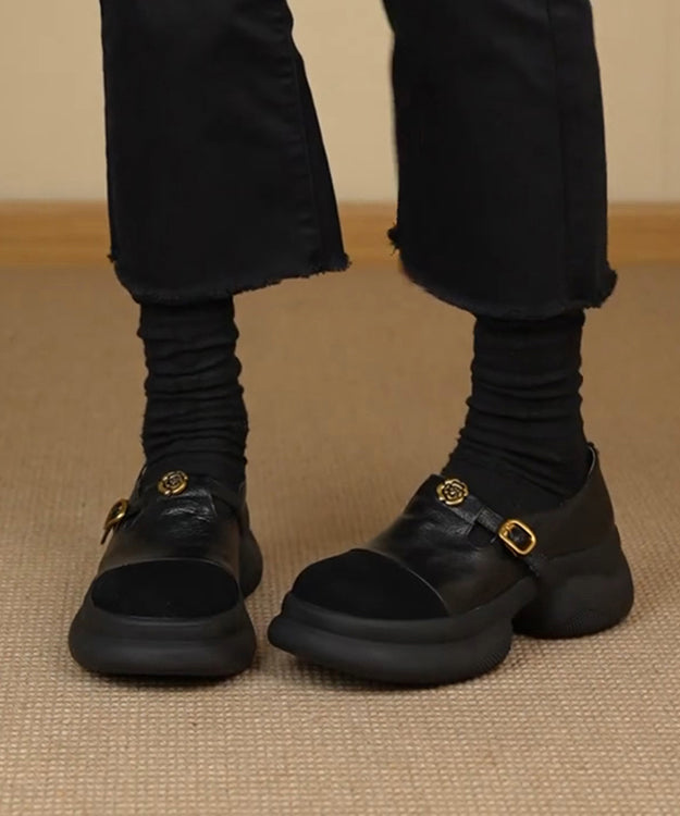 New Black Faux Leather Splicing Faux Leather Loafers