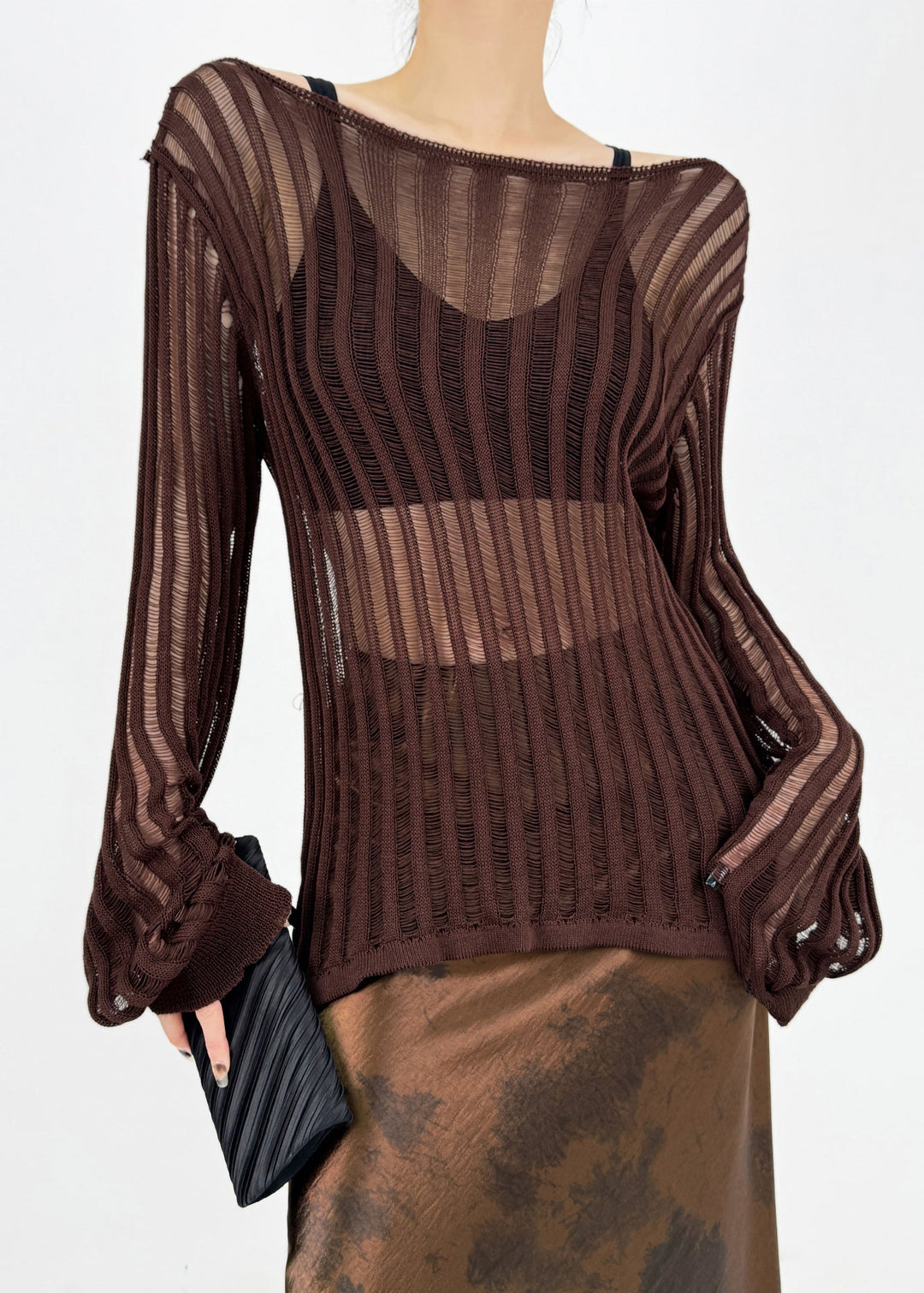 New Black Hollow Out Lace Up Knit Tops Fall