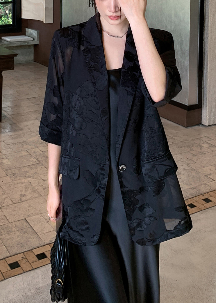 New Black Notched Button Pockets Silk Coat Bracelet Sleeve
