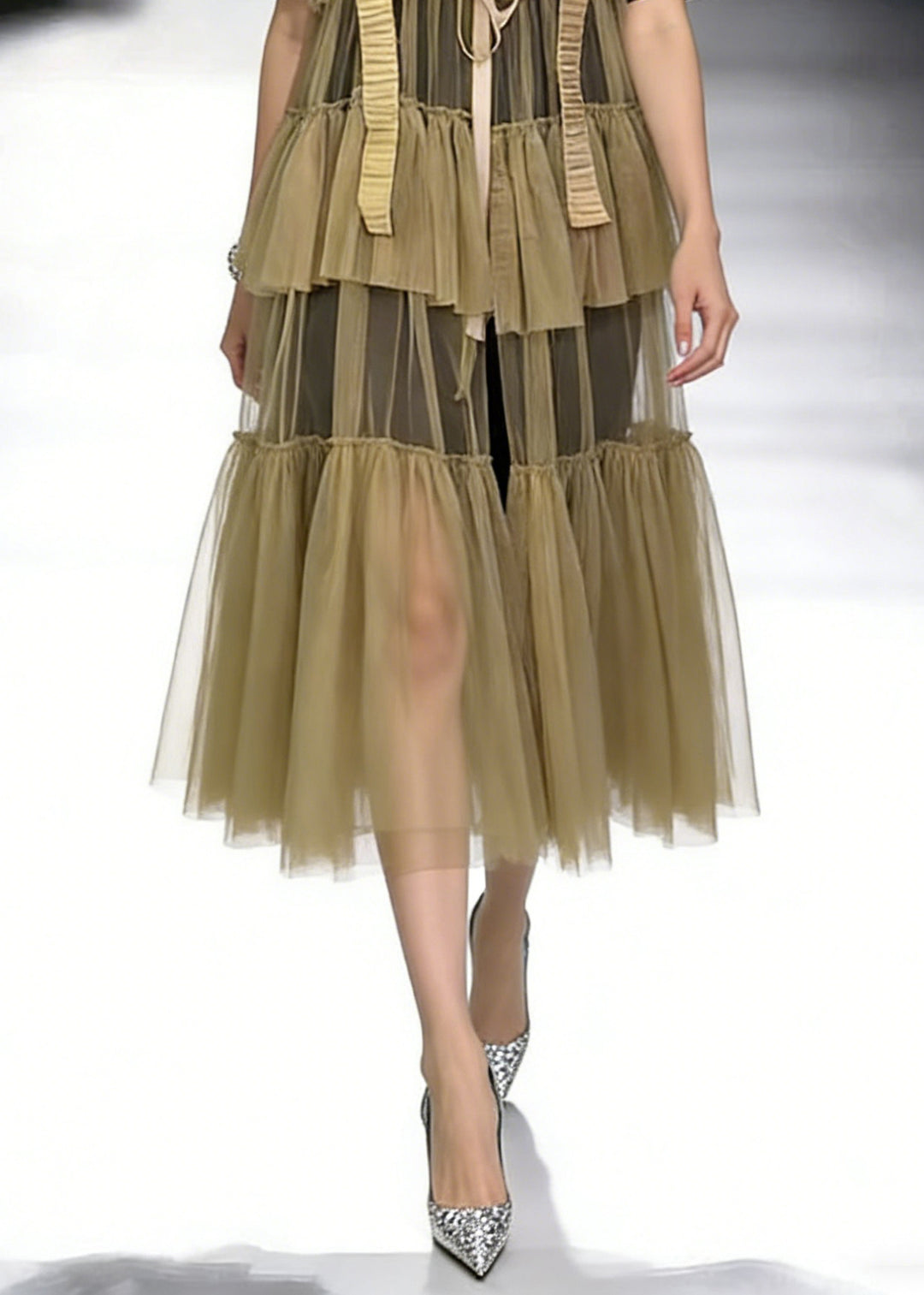 New Black O-Neck T Shirt And Khaki Wrinkled Tulle Dress Two Pieces Set Summer - Omychic