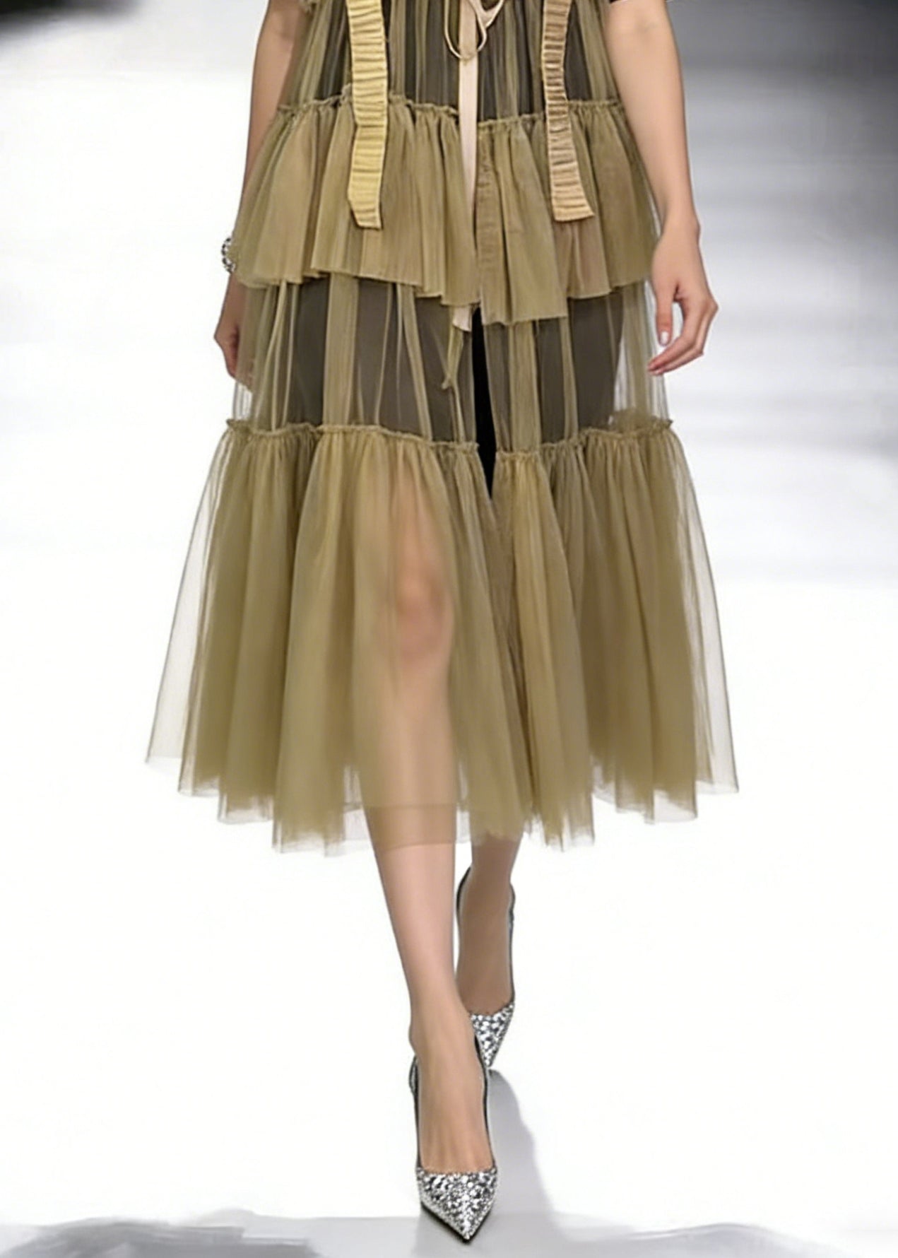 New Black O-Neck T Shirt And Khaki Wrinkled Tulle Dress Two Pieces Set Summer - Omychic