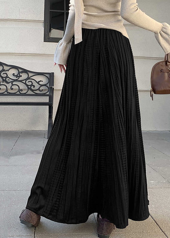 New Black Original Design High Waist Silk Velvet Pleated Skirt
