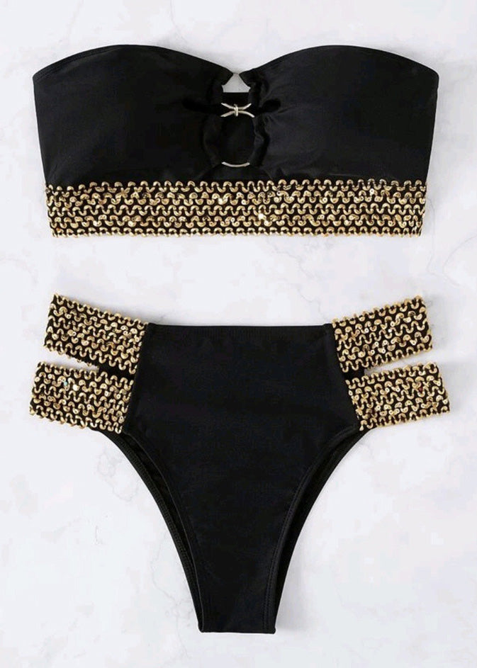 New Black Patchwork Chain Linked Lingerie Sets