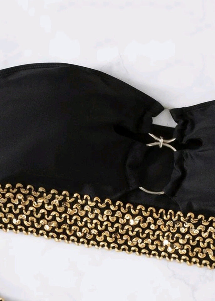New Black Patchwork Chain Linked Lingerie Sets