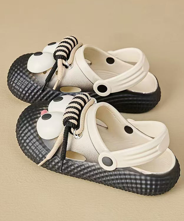 New Black Platform Soled Slippers With Big Eyes Hollow Out