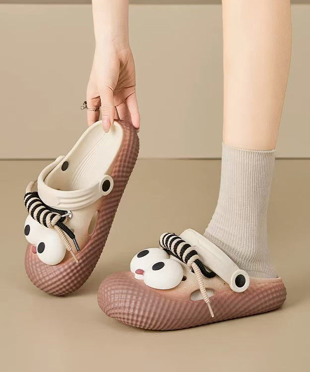 New Black Platform Soled Slippers With Big Eyes Hollow Out