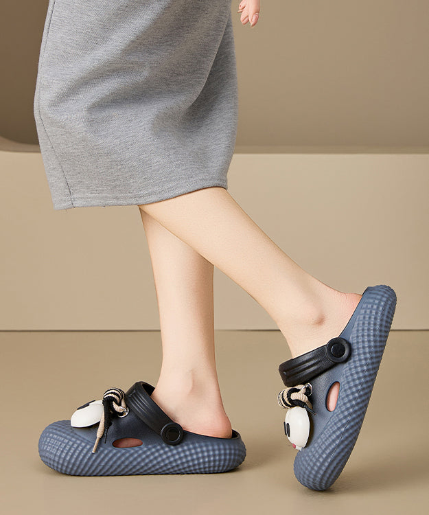 New Black Platform Soled Slippers With Big Eyes Hollow Out