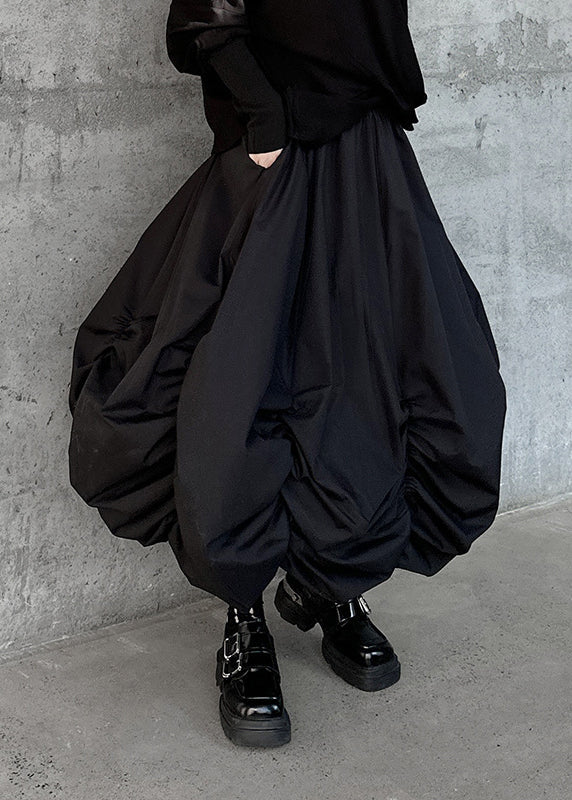 New Black Pleated Loose High Waisted Fluffy Skirt Summer