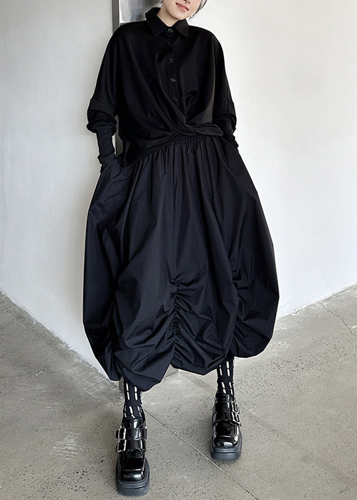 New Black Pleated Loose High Waisted Fluffy Skirt Summer