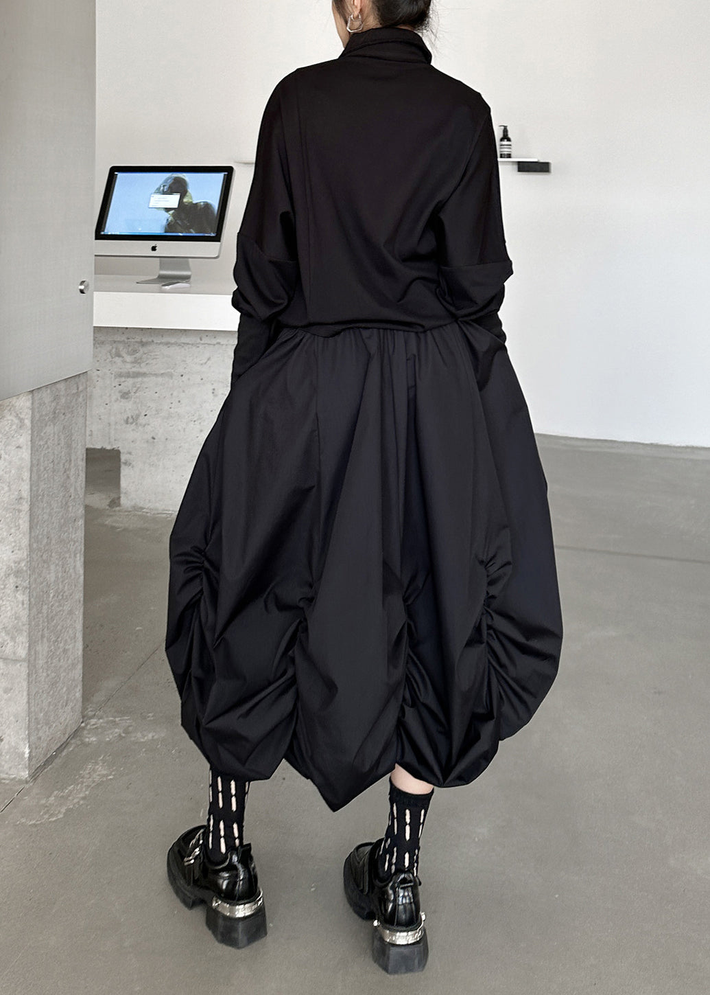 New Black Pleated Loose High Waisted Fluffy Skirt Summer