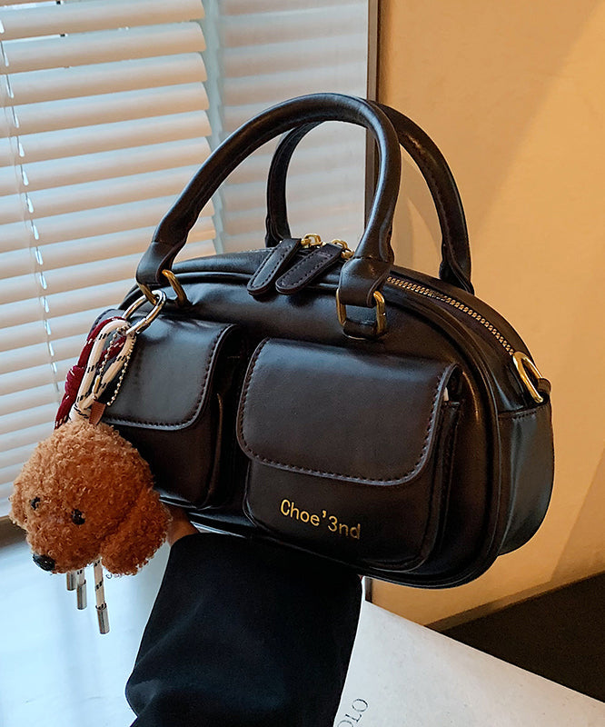 New Black Pockets Versatile Faux Leather Tote Bag