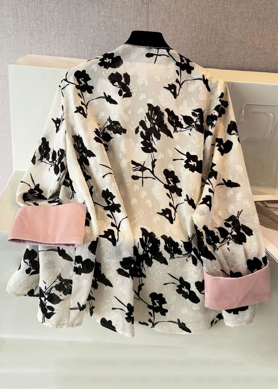 New Black Print Button Patchwork Cotton Blouse Fall