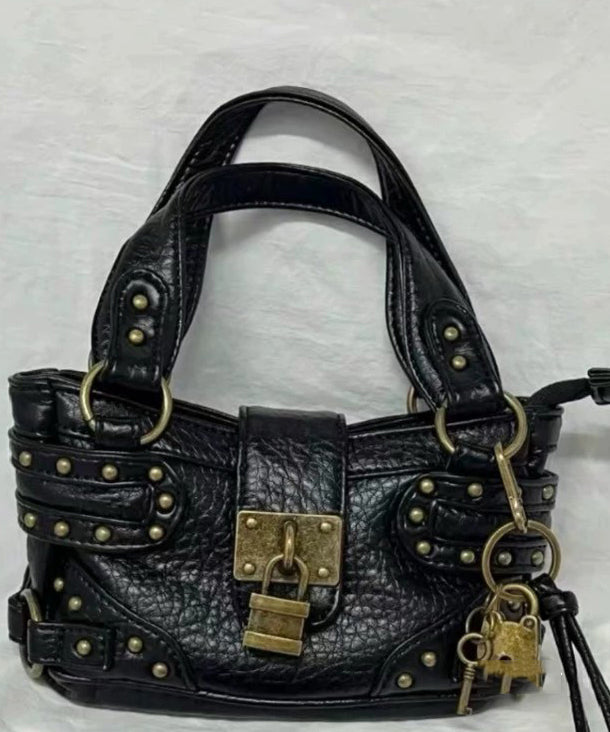 New Black Rivet Faux Leather Stylish Phone Bag