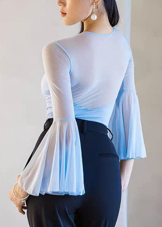 New Black Tulle Flare Sleeve Latin Dance Jumpsuit Top