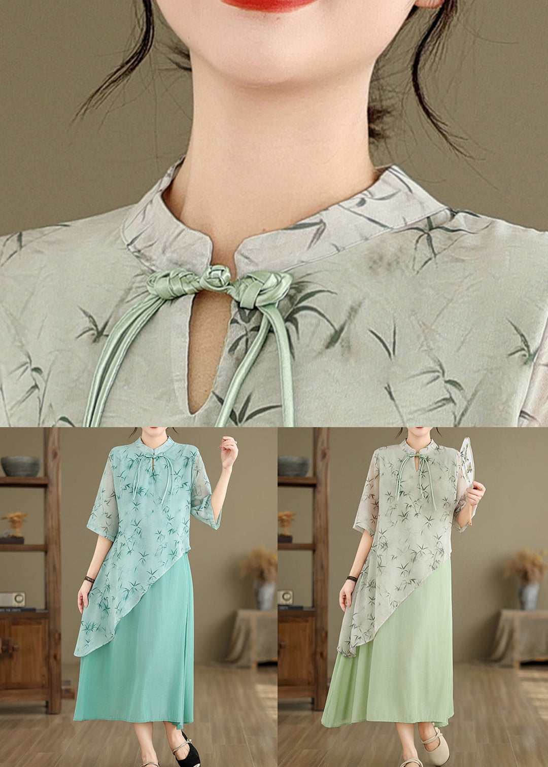 New Blue Asymmetrical Print Cotton Long Dresses Half Sleeve