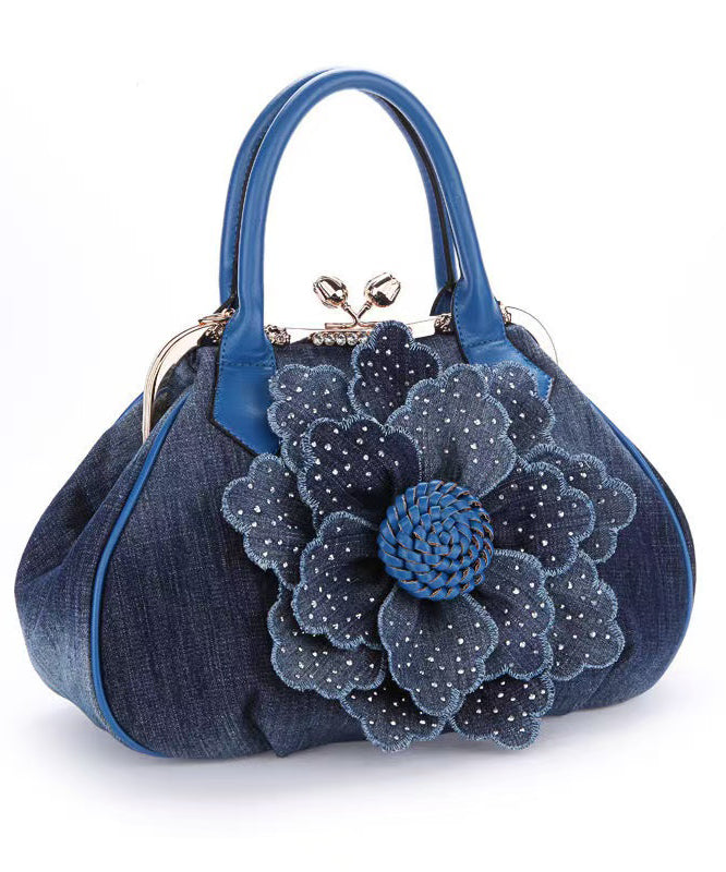 New Blue Flower Women's Denim Satchel Bag Handbag