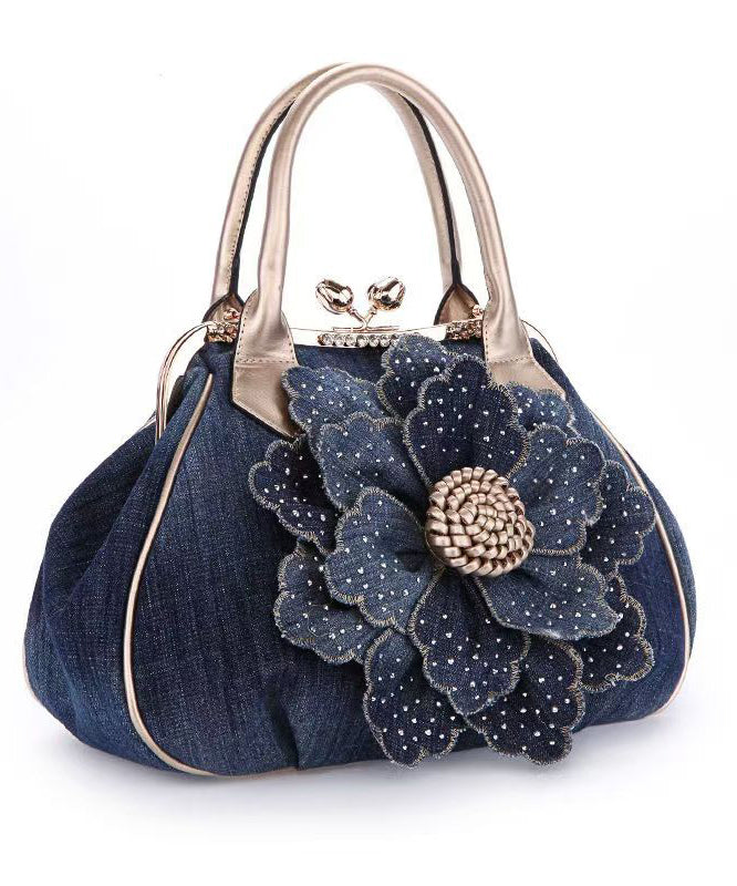 New Blue Flower Women's Denim Satchel Bag Handbag