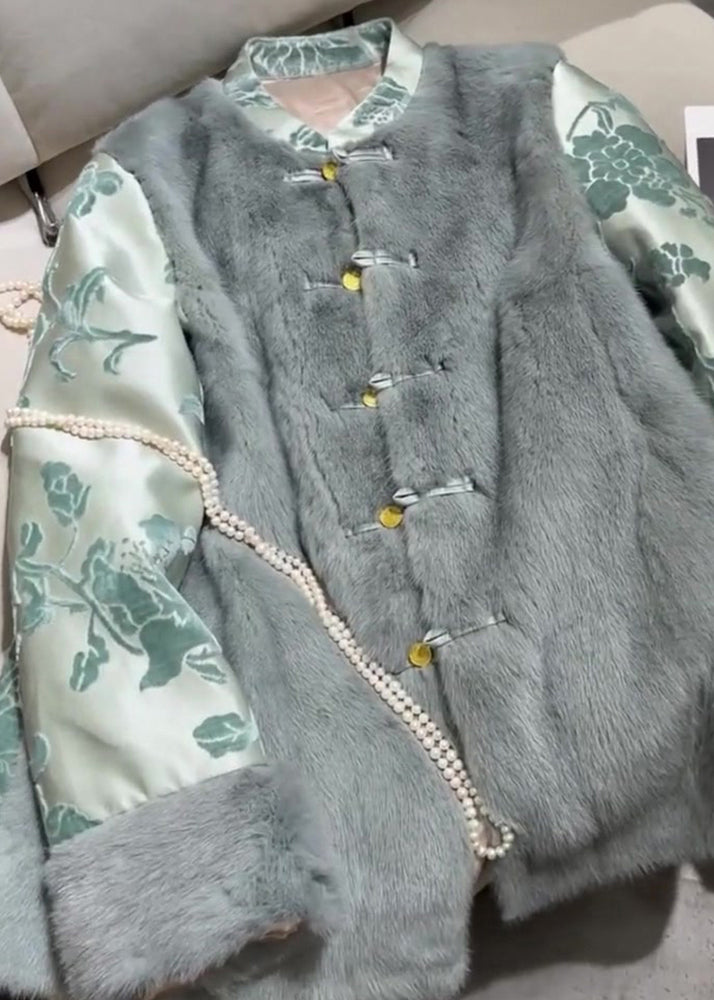 New Blue Fluffy Button Patchwork Cotton Filled Parkas Winter