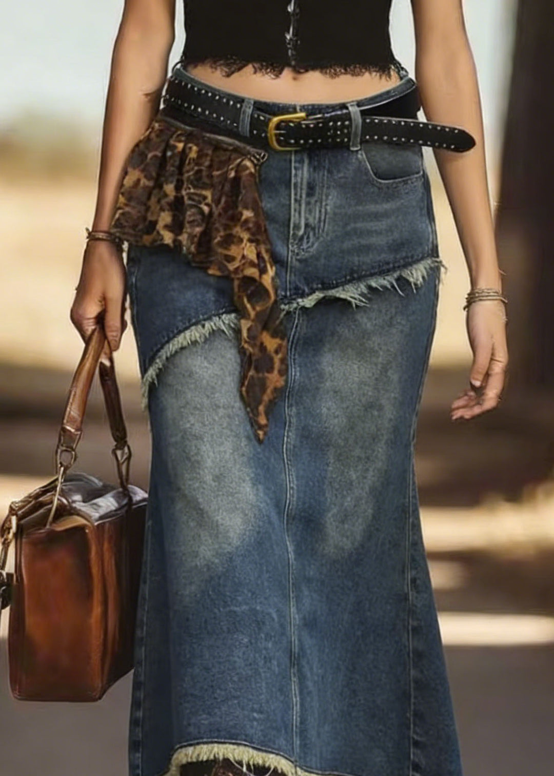 New Blue Fringed Fish Tail Denim Skirt Spring - Omychic