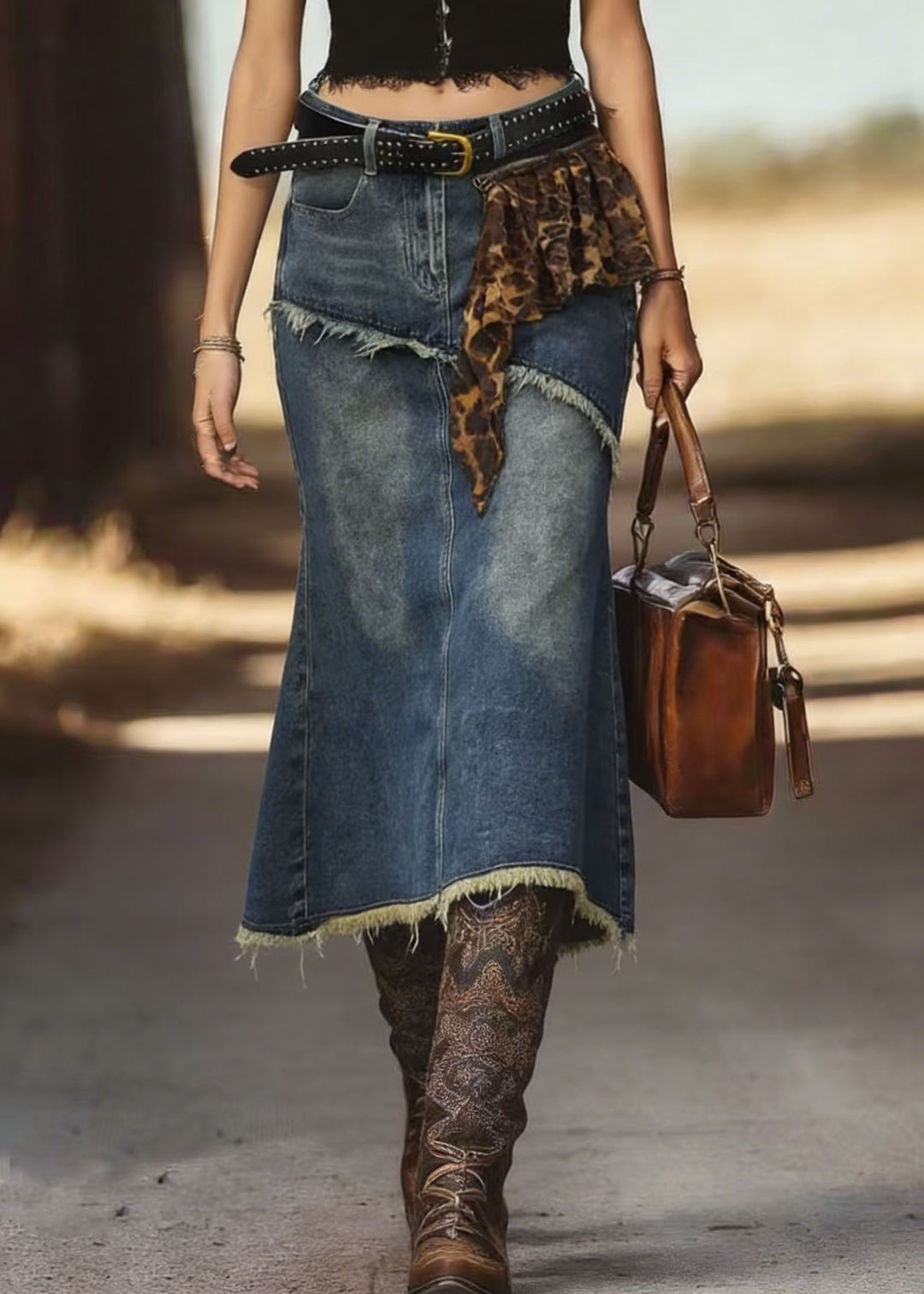 New Blue Fringed Fish Tail Denim Skirt Spring - Omychic