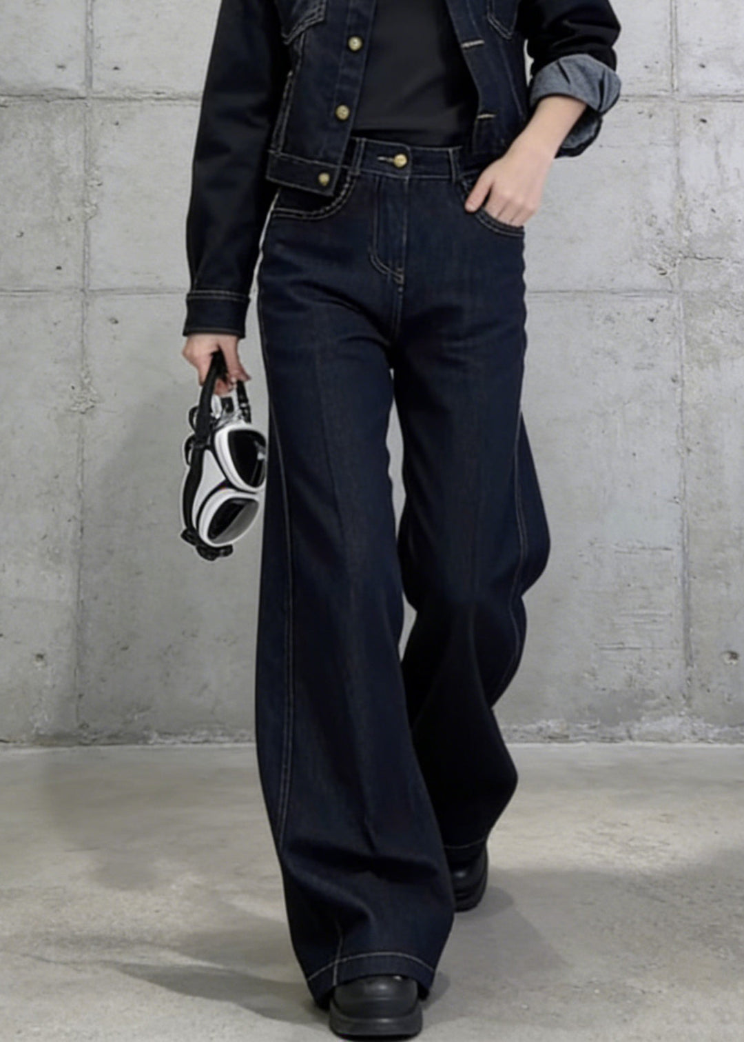 New Blue Peter Pan Collar Coat Pants Denim Two Pieces Set Spring