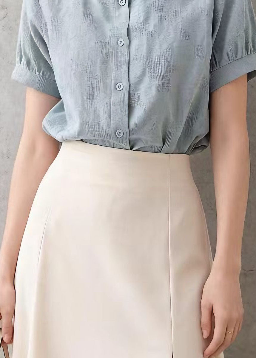 New Blue Peter Pan Collar Lace Patchwork Cotton Blouses Summer