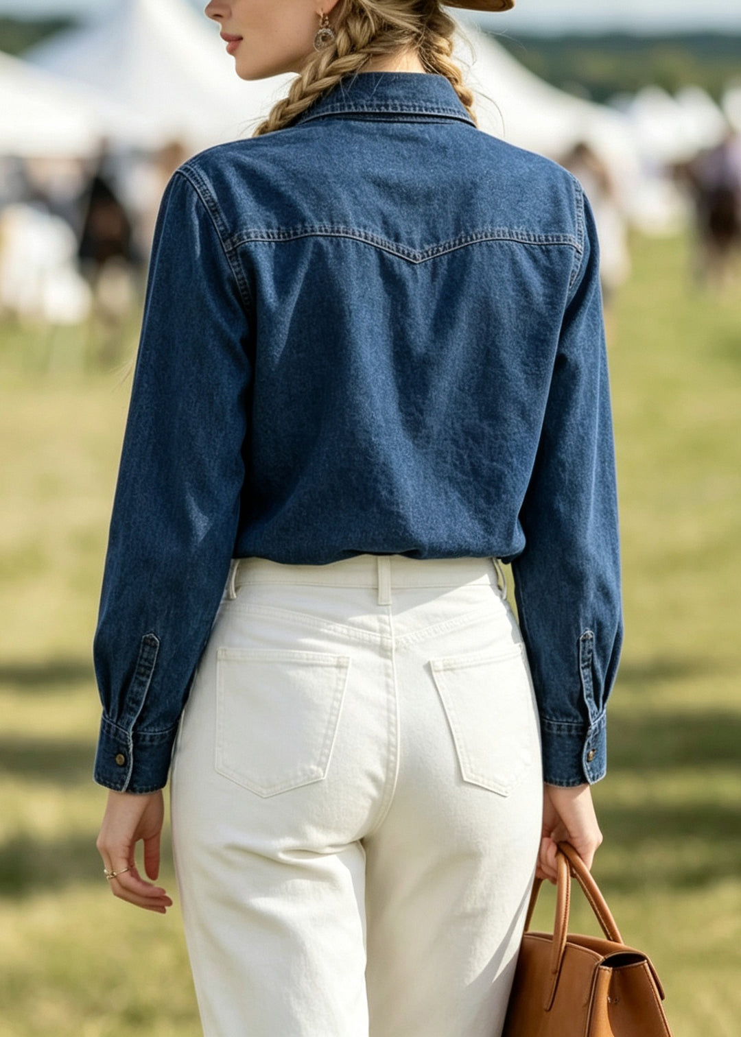 New Blue Peter Pan Collar Pockets Patchwork Denim Shirts Coats Fall