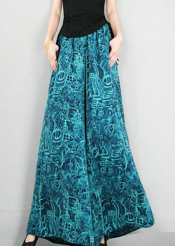 New Blue Print Oversized Elastic Waist Cotton Wide Leg Pants Summer