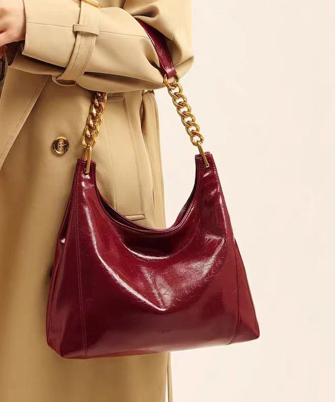 New Boutique Red Large Capacity Faux Leather Shoulder Bag