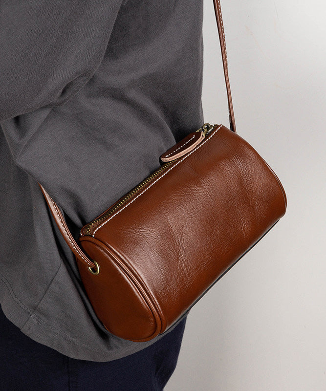 New Brown Calf Leather Round CrossBody Bag