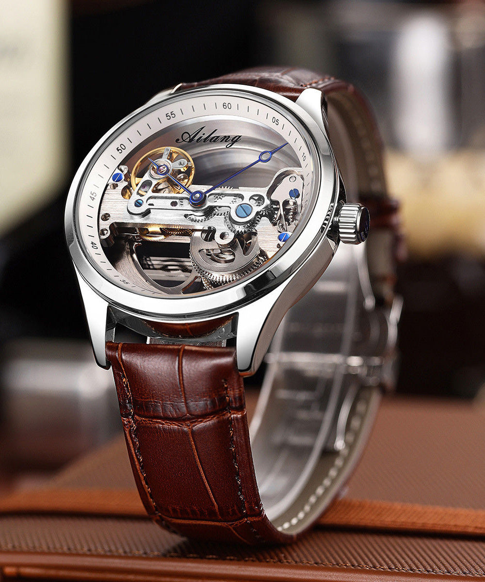 New Brown Leather Hollow Out Waterproof Watch