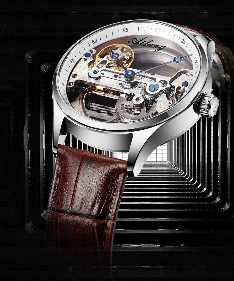New Brown Leather Hollow Out Waterproof Watch