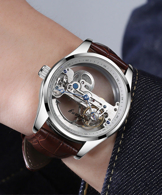 New Brown Leather Hollow Out Waterproof Watch