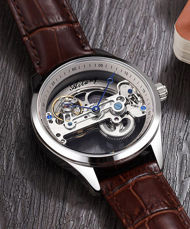 New Brown Leather Hollow Out Waterproof Watch