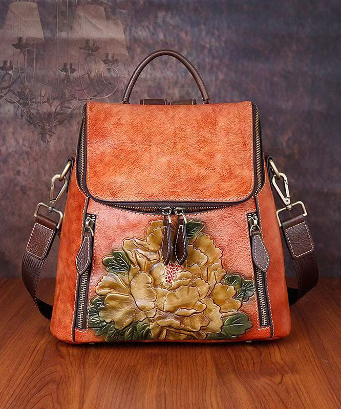 New Brown Versatile Embossed Calf Leather Backpack Bag