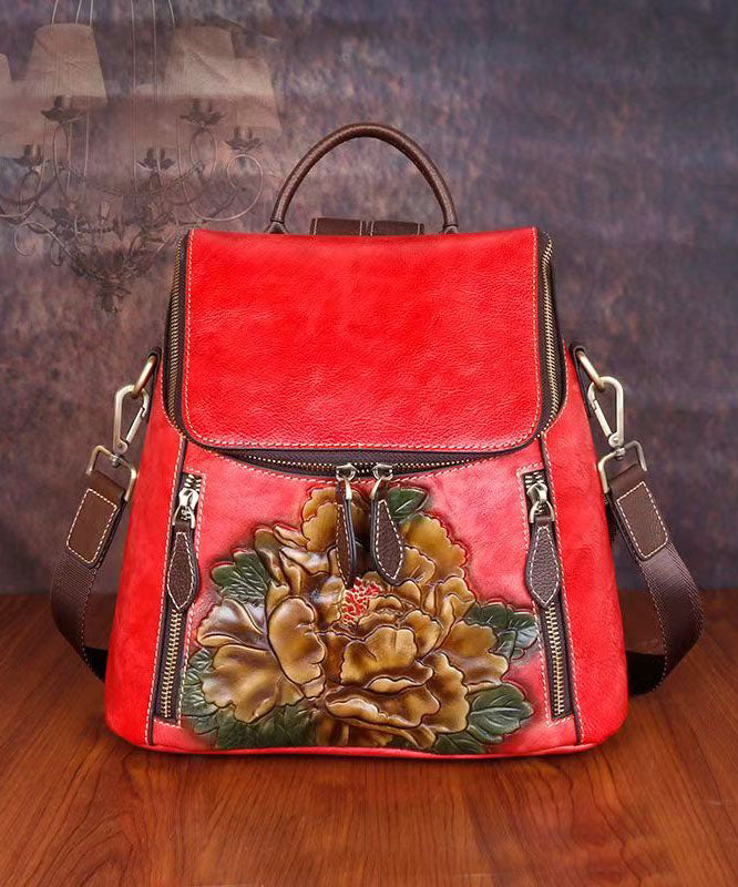 New Brown Versatile Embossed Calf Leather Backpack Bag