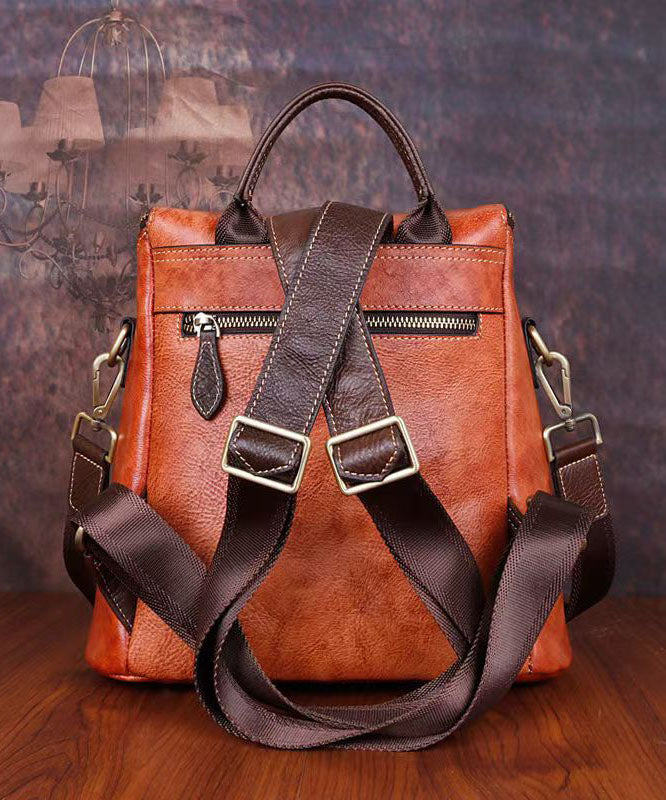 New Brown Versatile Embossed Calf Leather Backpack Bag