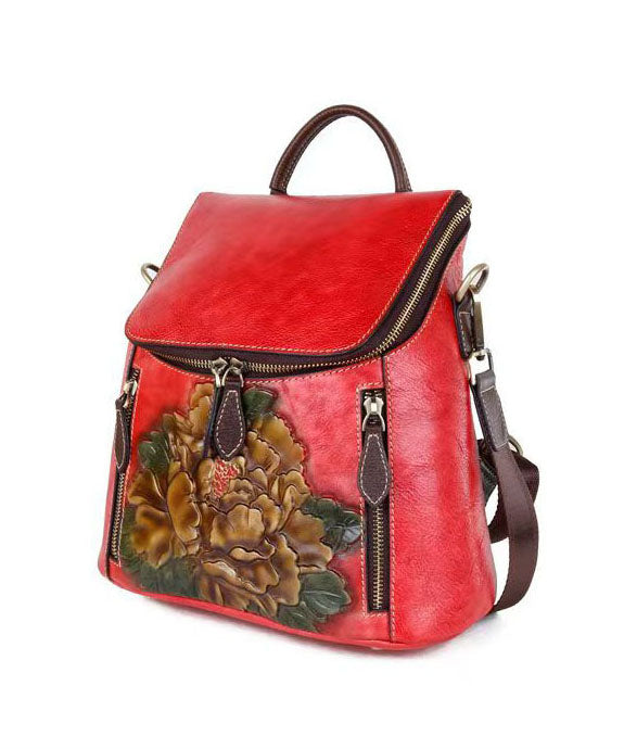 New Brown Versatile Embossed Calf Leather Backpack Bag