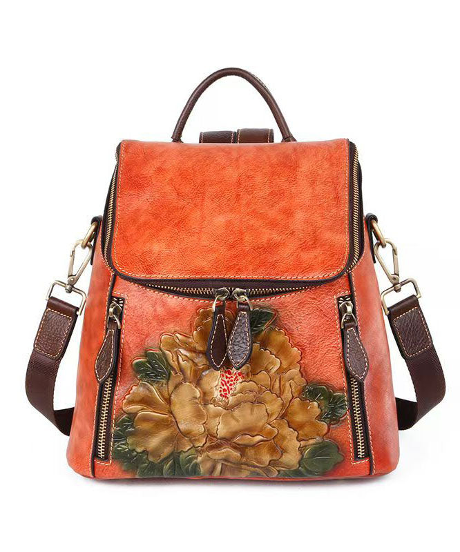New Brown Versatile Embossed Calf Leather Backpack Bag