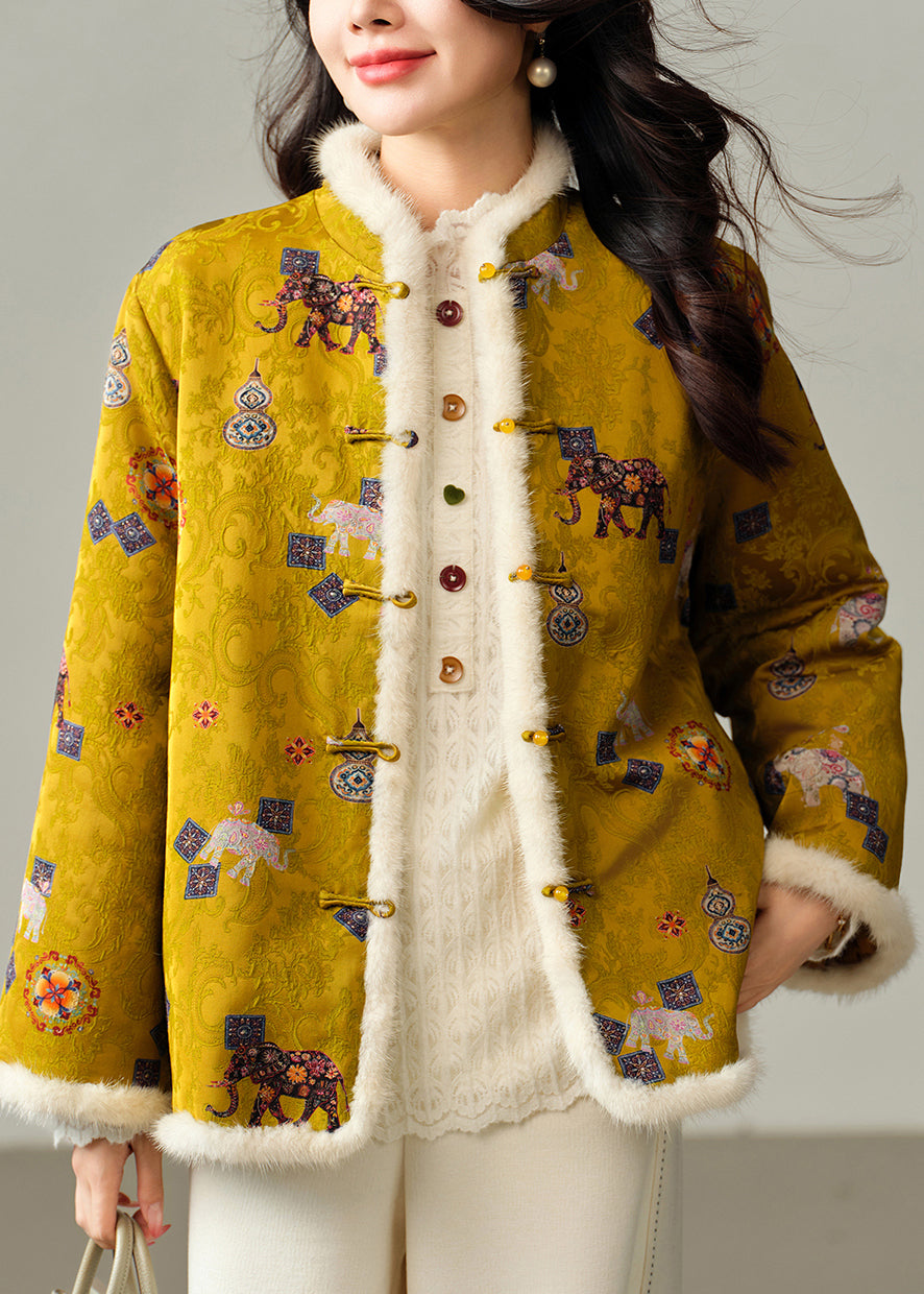 New Chinese Black Jacquard Mink Fur Fine Cotton Filled Coat Winter