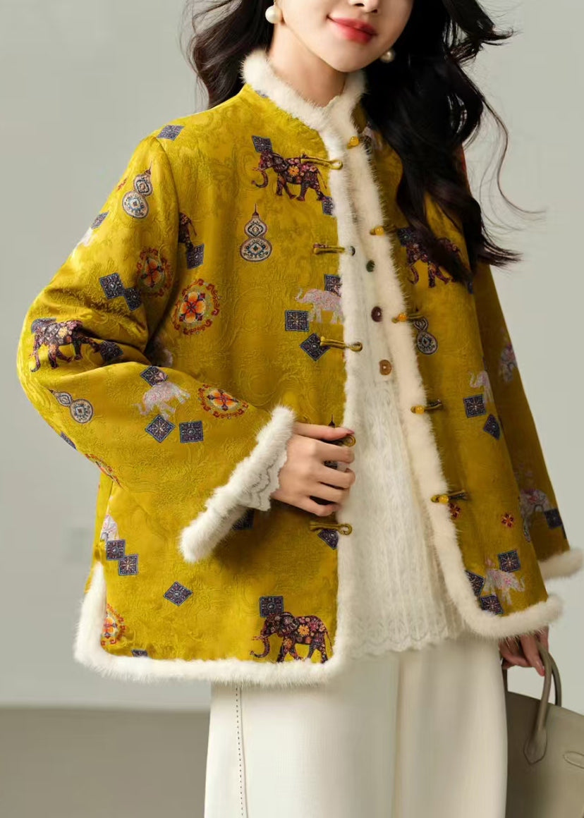 New Chinese Black Jacquard Mink Fur Fine Cotton Filled Coat Winter