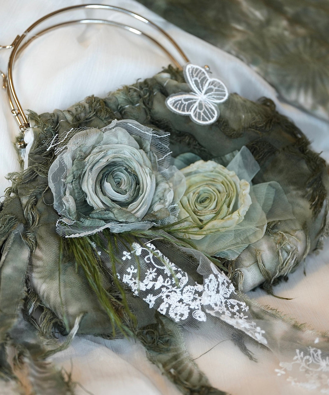 New Chinese Style Floral Butterfly Lace Tote Bag