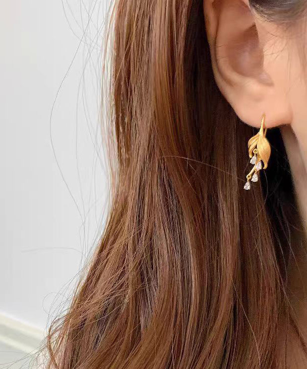 New Chinese Style Gold Zircon Tassel Drop Earrings