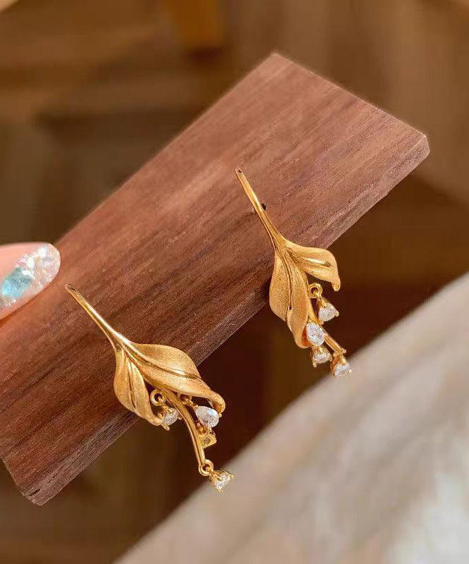 New Chinese Style Gold Zircon Tassel Drop Earrings