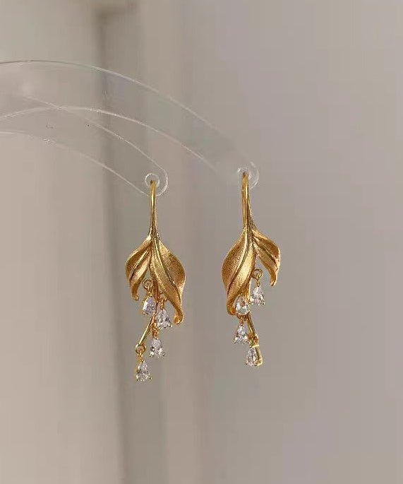 New Chinese Style Gold Zircon Tassel Drop Earrings