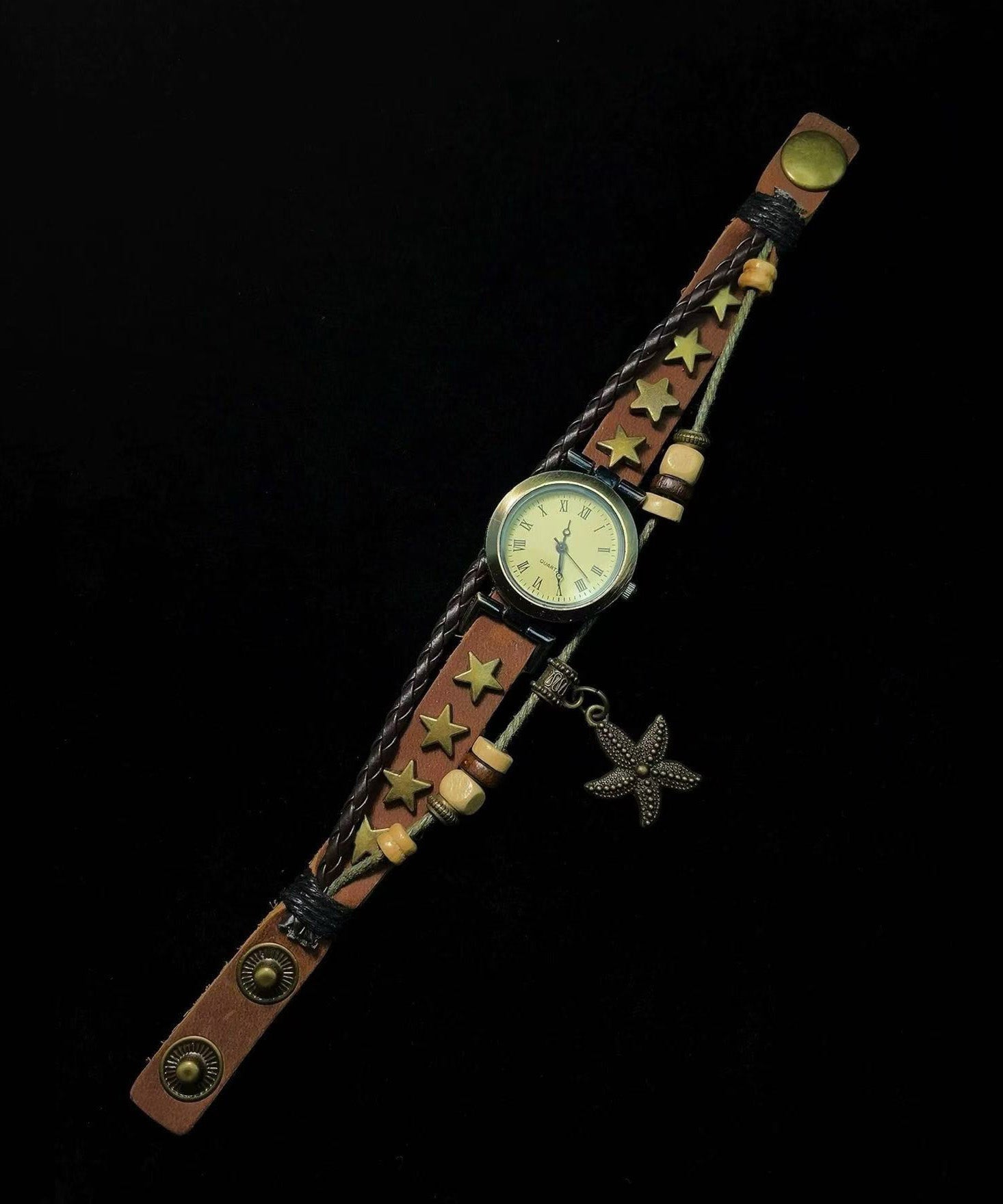 New Chinese Style Retro Starfish Pendant Faux Leather Watches - Omychic