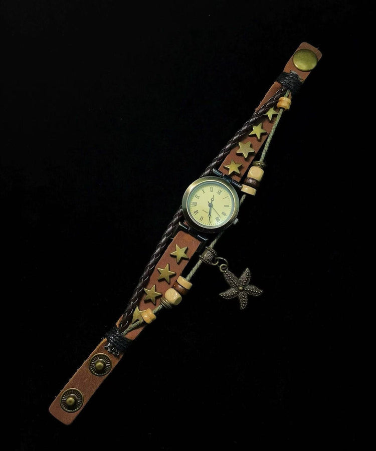 New Chinese Style Retro Starfish Pendant Faux Leather Watches - Omychic